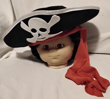 Black Tricorn Felt Pirate Hat with Skull Red band - Child Size Gently Used
