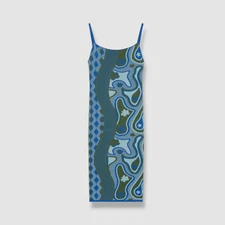 $774 Ahluwalia Women's Blue Rumbidzai Knit Jacquard Sleeveless Dress Size 10