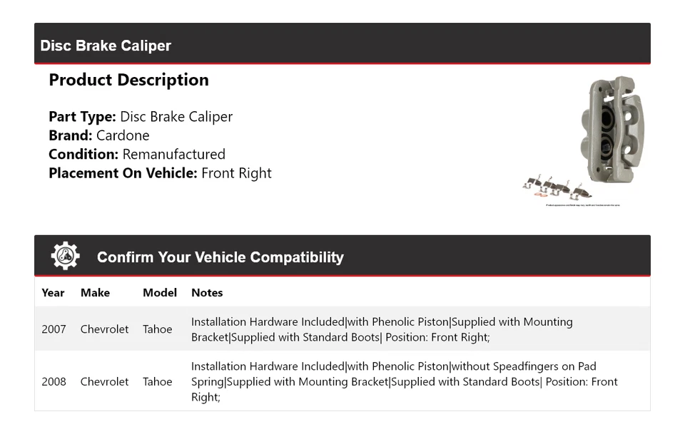 适用于 2007 - 2008 雪佛兰 Tahoe 盘式制动卡钳右前 Cardone — 第 2/4 张图片