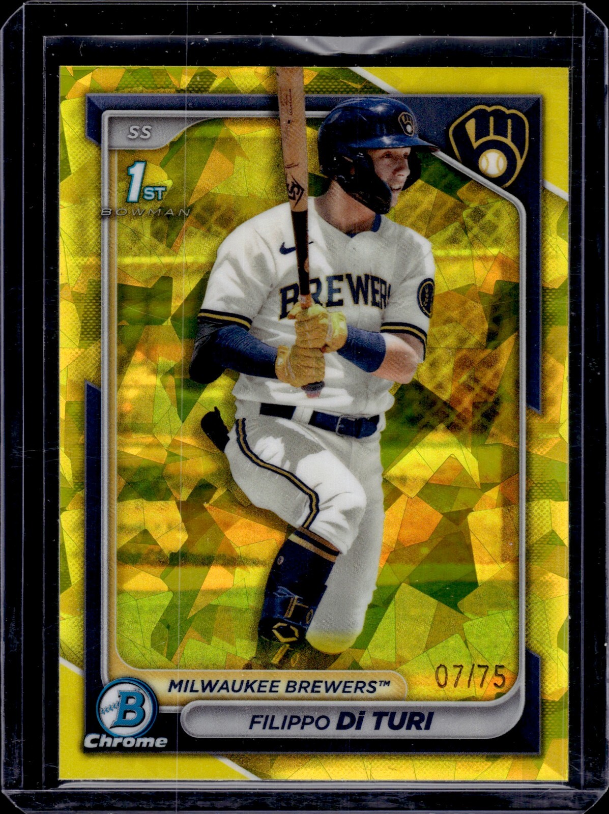 2024 Bowman Chrome Sapphire FILIPPO DI TURI Yellow Refractor /75 Brewers BCP-101