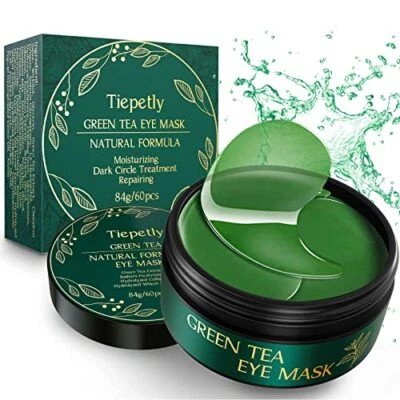 TIEPETLY Green Tea Under Eye Gel Patches for Puffy Eyes Dark Circles Eye Bags, Anti