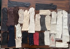 24 Pairs Vintage Glove Lot - Leather, Cotton, Nylon Various Brands