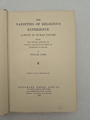The Varieties of Religious Experience` A Study in Human Nature ~ W James 1921 HC