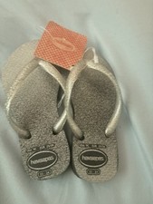 Girls Gray And Black Sparkly Flip-Flop Slides Havaianas Size Youth 13/1