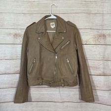 Gap Light Brown Leather Belted Moto Jacket Sz...