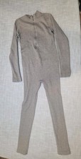 Grey Ribbed Thermal Bodysuit, Size Medium
