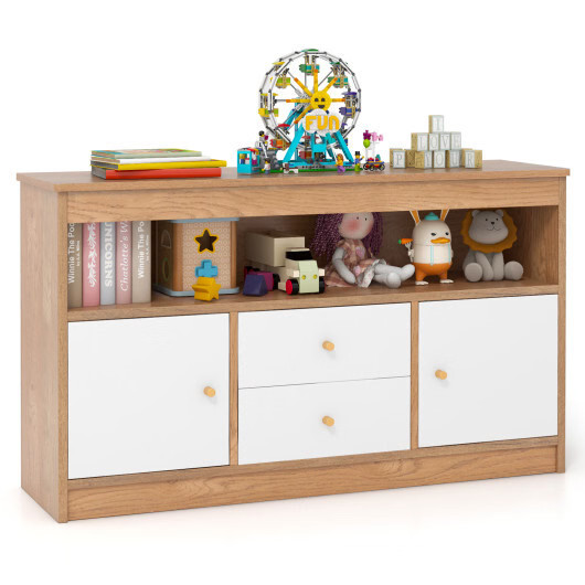 Kids Toy Storage Organizer with Open Shelf and 2 Drawers for Playroom-Natural -