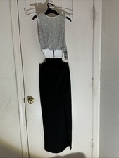 Honey & Rosie Formal Dress Silver/Black Sequin Open Front With Slit Women’s Sz 7