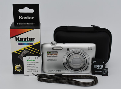 Nikon COOLPIX S3600 20.1MP Silver Digital Camera 8x NIKKOR Optical Zoom -TESTED 