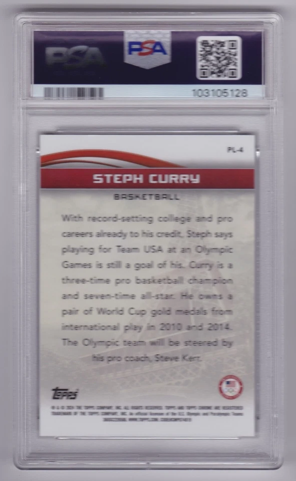 2024 Topps Chrome USOP Steph Curry To Paris with Love Gold Refractor 05/50 PSA 9 - Image 2 of 2
