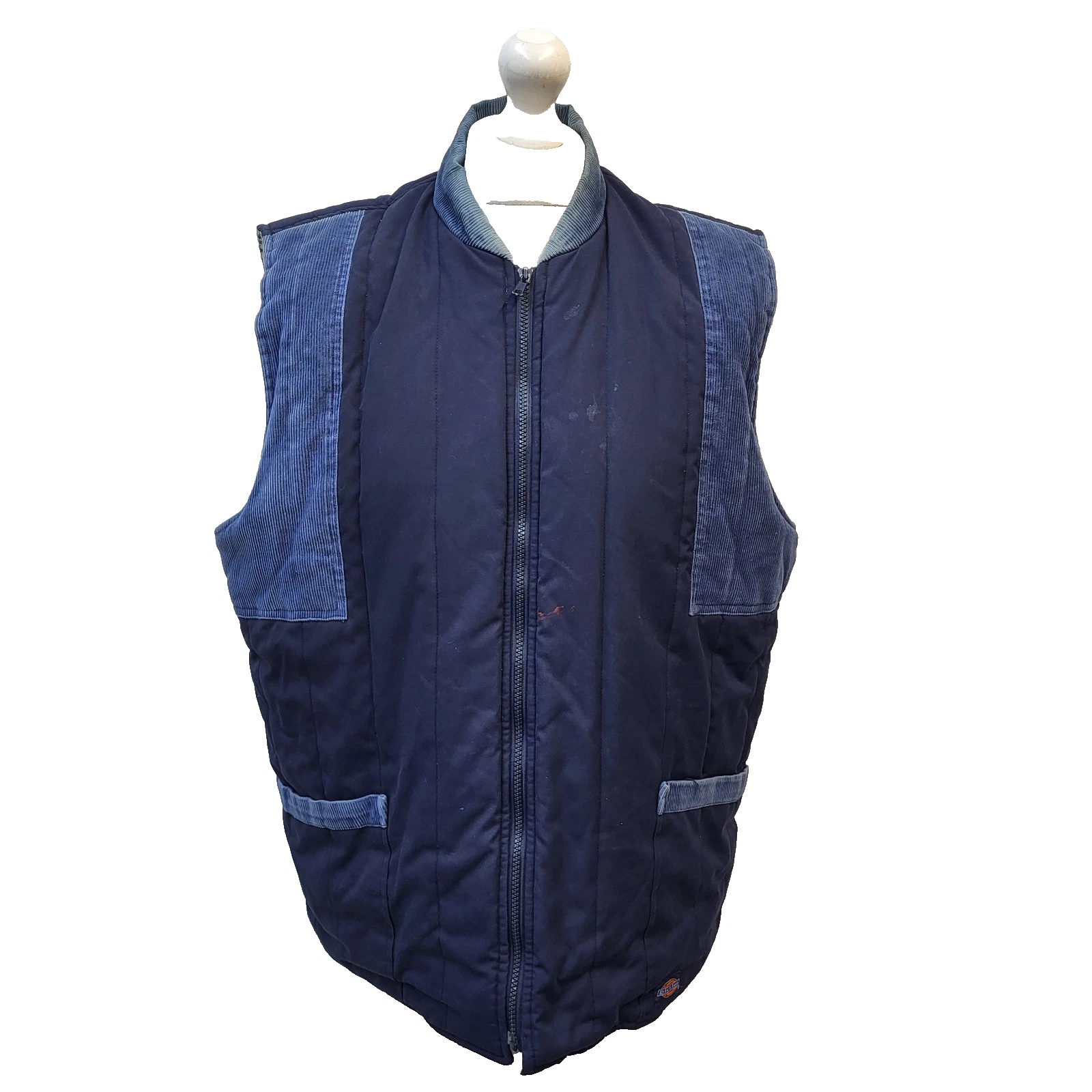Dickies Vintage Quilted Gilet Blue Zipped Pockets Uk Men's Size L HH631