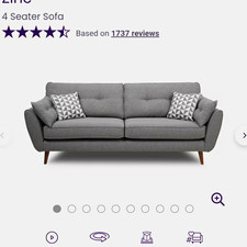 Zinc 4 Seater Grey Fabric Sofa Tufted Rolled Arms Modern 226x93cm