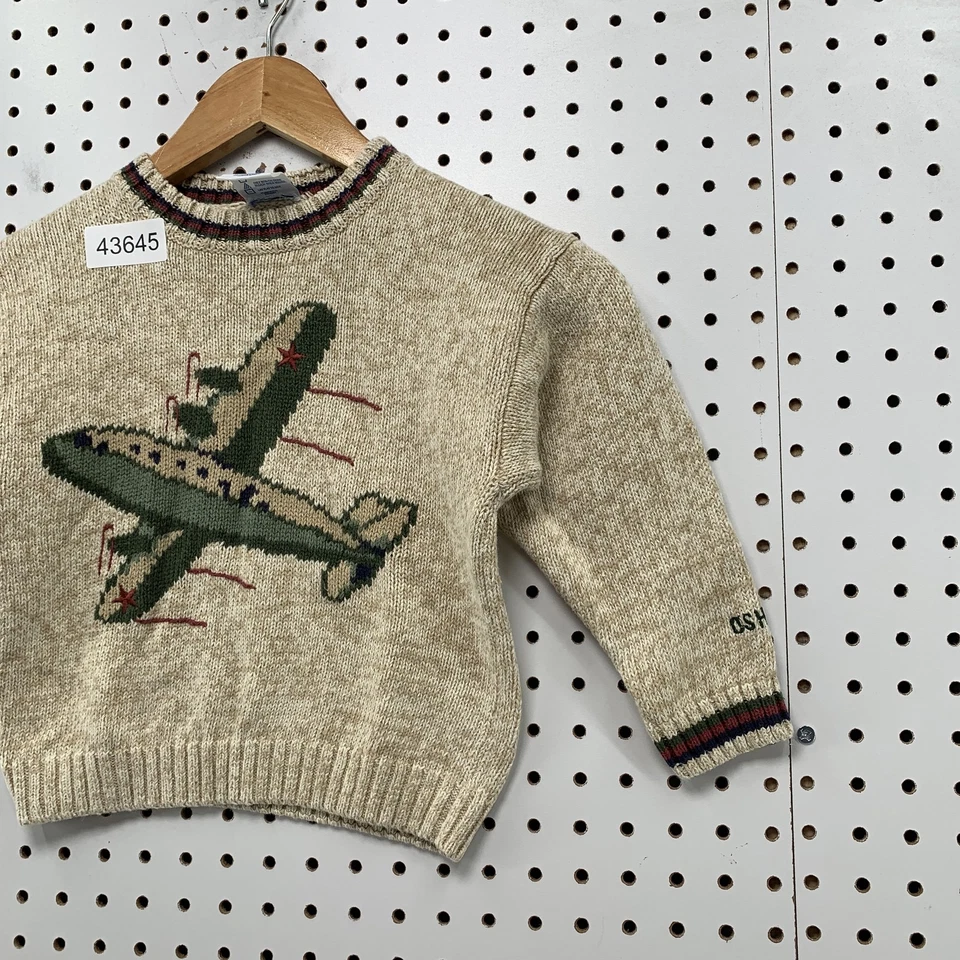 Suéter de malha vintage OshKosh B'gosh avião meninos 4T crianças marrom - Imagem 3 de 4