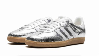 NWOB adidas Samba OG Silver Metallic Cracked Leather JR0035 SZ 8