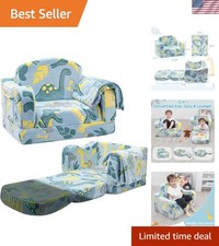 Kids Toddler Couch Chair Plush Fold Out Sofa with Blanket Glow Dinosaur