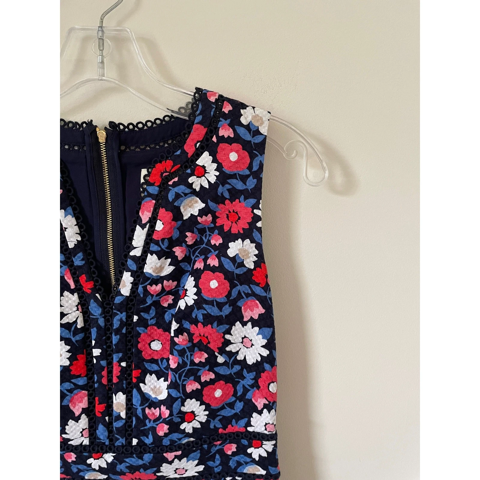 Mini abito tubino senza maniche Kate Spade margherita jacquard blu navy rosa taglia 2