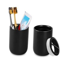 Matte Black Toothbrush Holders for Bathrooms,Ceramic Toothbrush Matt Black