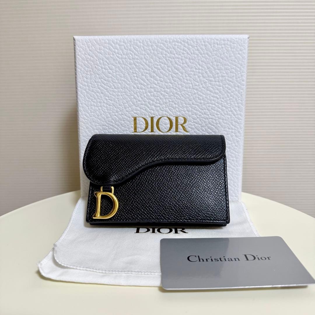 Christian Dior Saddle Bloom Card Holder Grain Cowhide Men Women