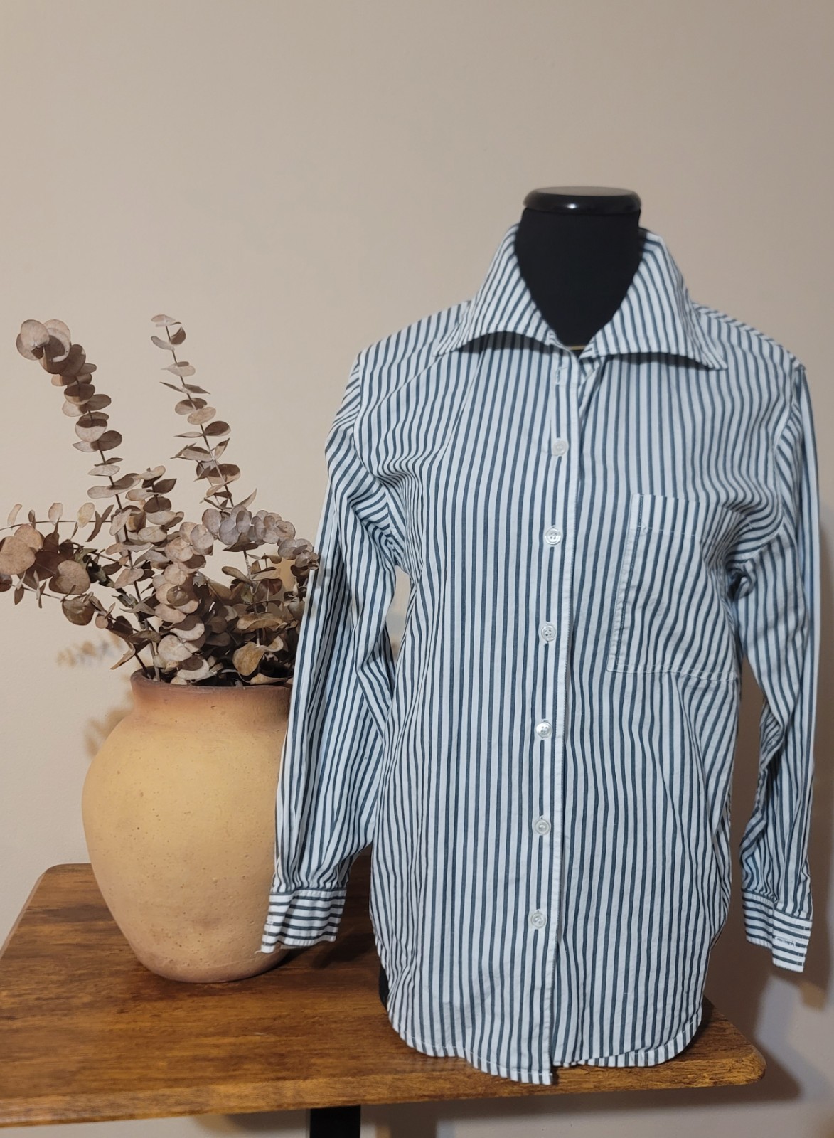 Talbots Women's Vertical Stripe Button-Up Shirt 100% Cotton Long Sleeve Sz M