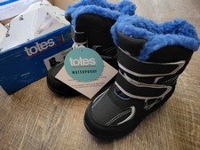 New W/Tags Totes Kids 7T Waterproof Hook-Loop Snow Winter Boots Blu/Blk