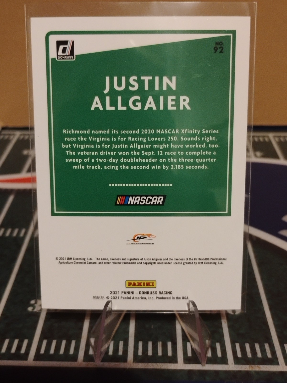 2021 Donruss Racing Red 269/299 Justin Allgaier #92