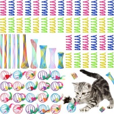 100 PCS Cat Springs Toys Pack Indoor Kitten Colorful Plastic Mesh Tubes