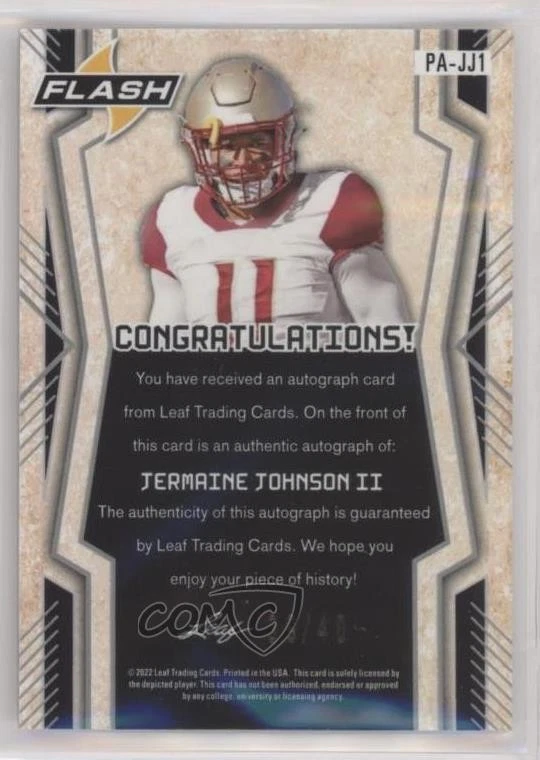 2022 Leaf Flash Silver Metalized Sparkles /40 Jermaine Johnson II Rookie Auto RC - Image 2 of 2