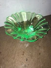 Vintage Vaseline Uranium Depression Glass 3 Footed Ruffled Candy Dish