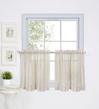 Home Fashions Linen Stripe Rod Pocket Cafe/Kitchen Tier Window Curtain, Set o...