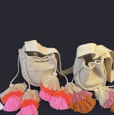 Cream and Pink Tassel Bags with Straps for Women