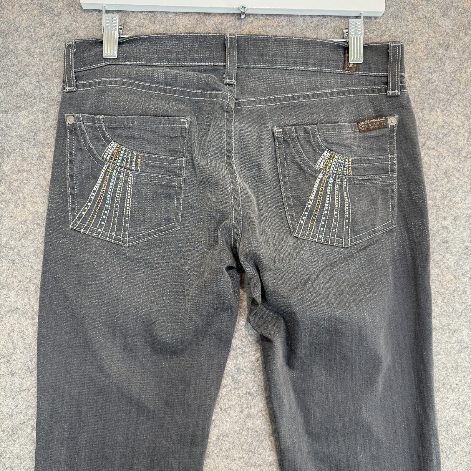 7 For All Mankind Jeans Roxanne Womens 29 Straight Slim Beaded Gray Denim Pants
