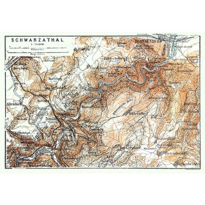 Historic Map - Schwarzatal Region Germany - Baedeker 1914 - Vintage Wall Art