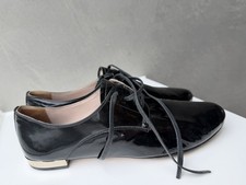 MIU MIU ICONIC Black Patent Leather SILVER HEEL LACE UP OXFORDS BROGUE EU 39