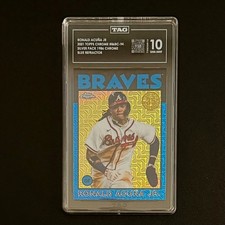 2021 Topps Chrome Ronald Acuna Jr Silver Pack 1986 Blue Refractor /150 TAG 10