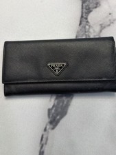 Prada Black Saffiano Leather Long Wallet with...