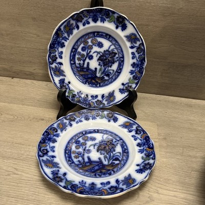 Kaolin Ware  Nankin  Desert Plates - Flow Blue Lot Of (2)