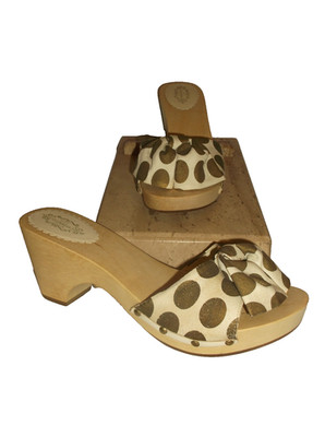 Lulu Guinness London Wood Polka Dot Bow Leather Lined Slide Mules 38 / 7 US