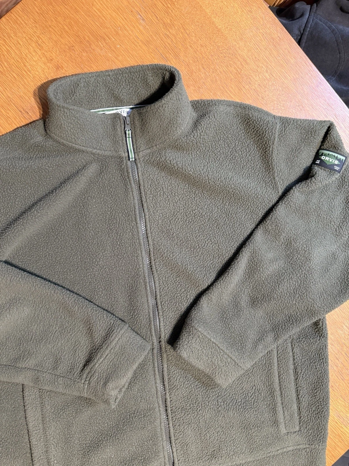 Orvis Fleece Jacket Mens Large Green Full Zip Outdoor Fishing Lightweight