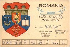 QSL radio card YO6-17329/SB 1978 Sibu Romania USSR Crest Castle Swords