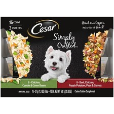 Cesar Simply Crafted Wet Dog Food Variety Pack, 1.3 Oz Tubs 16 Pack 