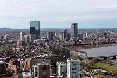 Boston Massachusetts 2019 Aerial View Longfellow Bridge Charles River Skyline