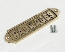 Solid Brass PACKAGES Sign Plaque Mailbox Door Label Vintage Wall Decor