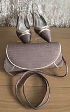 Jacques Vert Bisque Range Shantung Weave Slingback Kitten Heel Shoes UK 6 & Bag