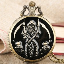 Antique Evil Pattern Unisex Quartz Pocket Watch Necklace Chain Arabic Number
