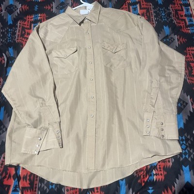 VTG Express Riders Shirt Men XL Brown Stripe Pearl Snap Western Cowboy Rodeo USA