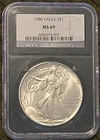 1986 SILVER EAGLE MS69 NGC 25TH ANNIVERSARY SLAB BLACK CORE
