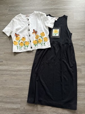 Vintage Bechamel Flower Floral Dress Butterfly Cardigan Grandma Core Women s M L