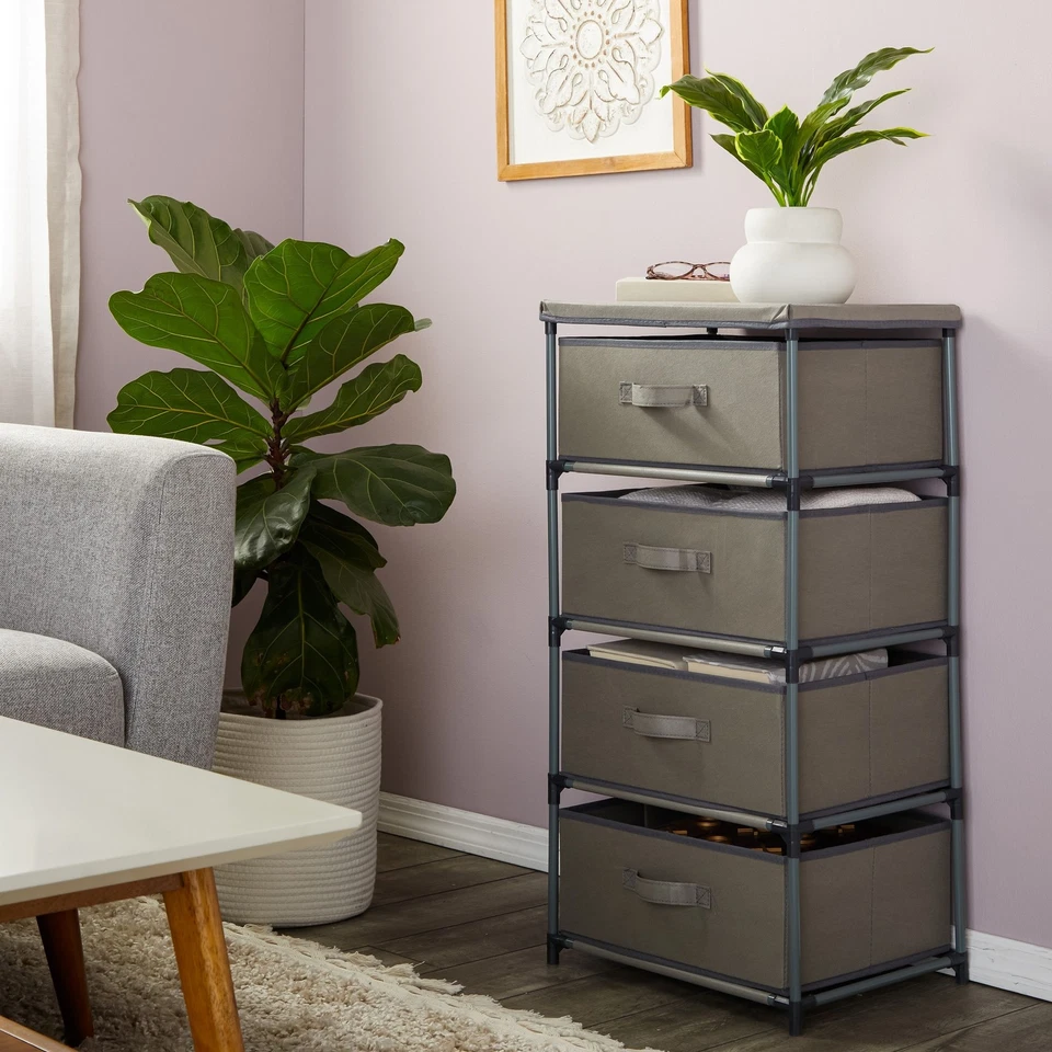 Cómoda de armario de 4 niveles de altura con cajones - Organizador y almacenamiento de ropa (gris) Foto 2 de 4