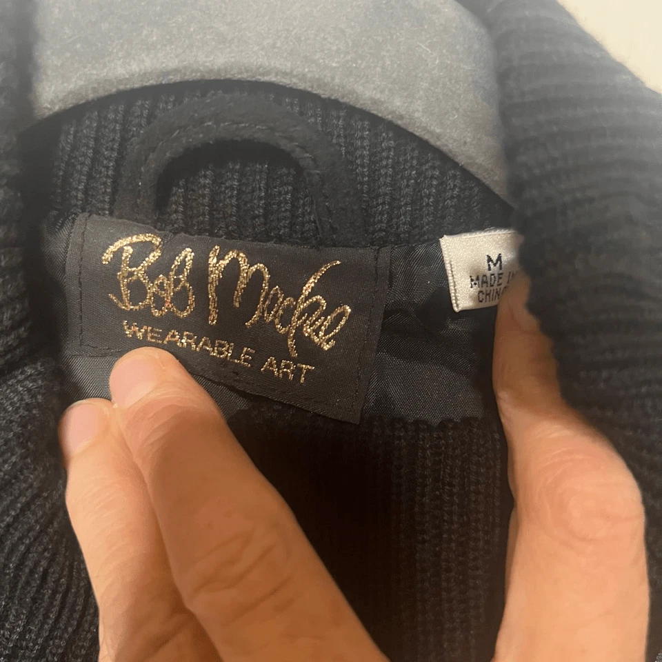 Bob Mackie Wearable Art Black Leather Jacket Embroidered Sz M - Image 4 of 4