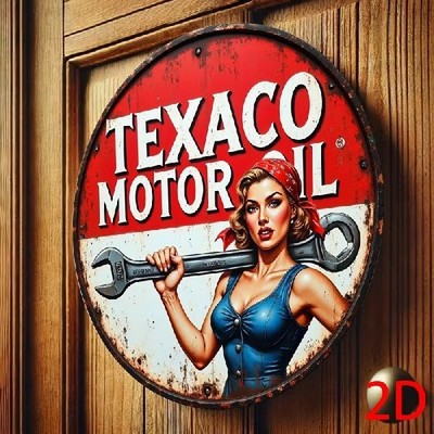 Blechschild rund Texaco Motor Oil Pin-Up Girl  Metallschild TEL4204
